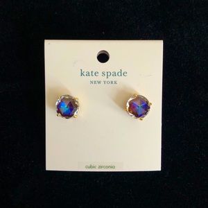 NWT! Kate Spade “Bright Lights” iridescent Stud Earrings, Purple-Blue/Gold